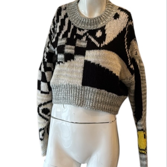 Urban Outfitters Lennon Jacquard Cropped  Black & White Crewneck Sweater Size XS - Picture 9 of 16